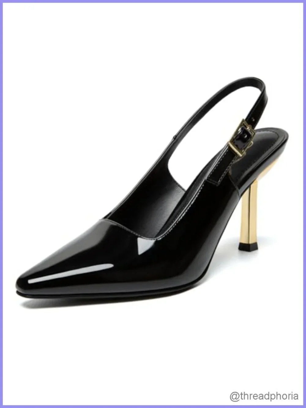 Women's Kitten Heel Square Toe Patent Leather Pumps with Buckle